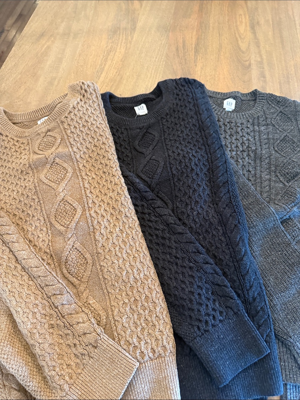 GAP Men Cable Knit Crewneck Sweaters - Camel, Navy, Charcoal